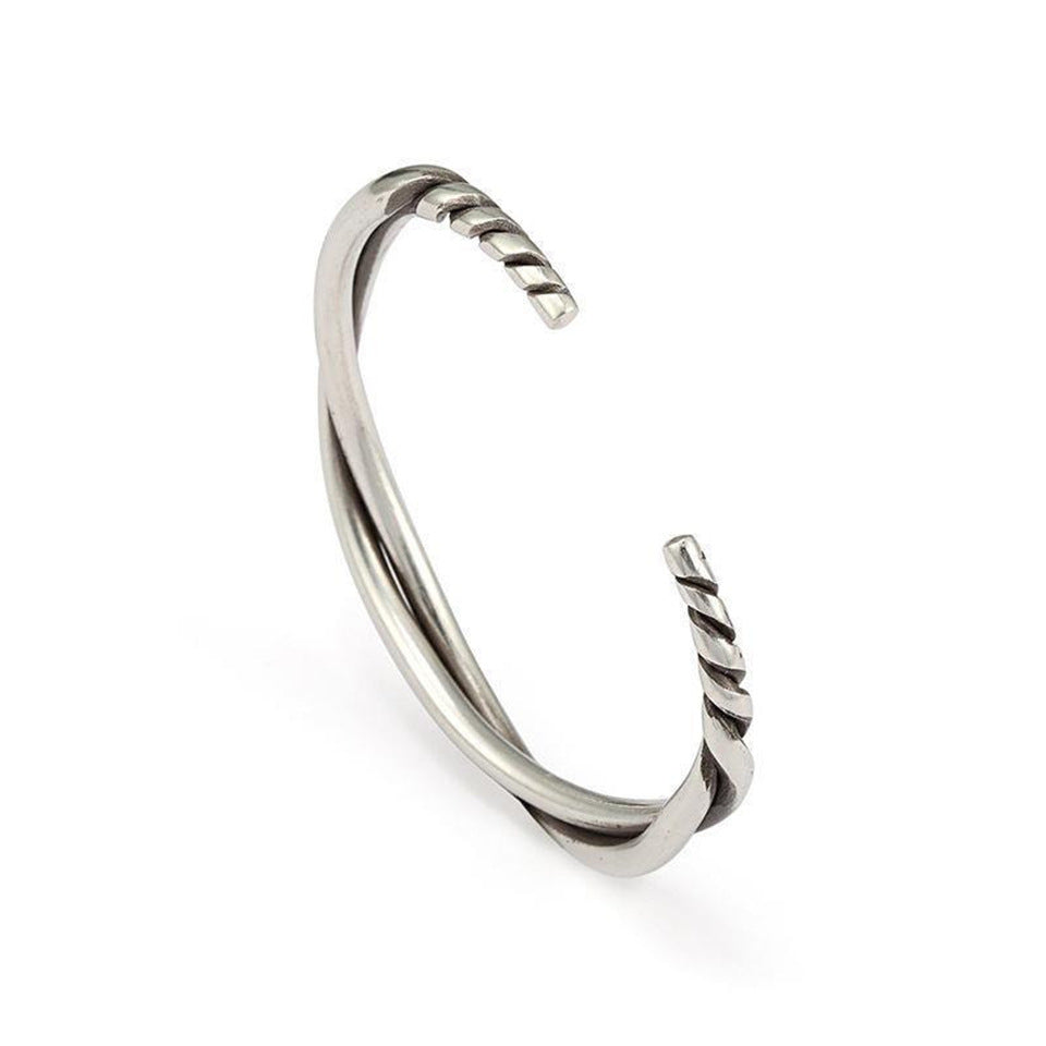 Handmade Twisted Wire Bracelet Men's Trendy Retro Pure Silver Open Bracelet Niche Design Jewelry