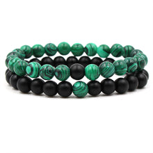 Load image into Gallery viewer, 8mm matte black frosted stone malachite couple bracelet