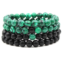 Load image into Gallery viewer, 8mm matte black frosted stone malachite couple bracelet