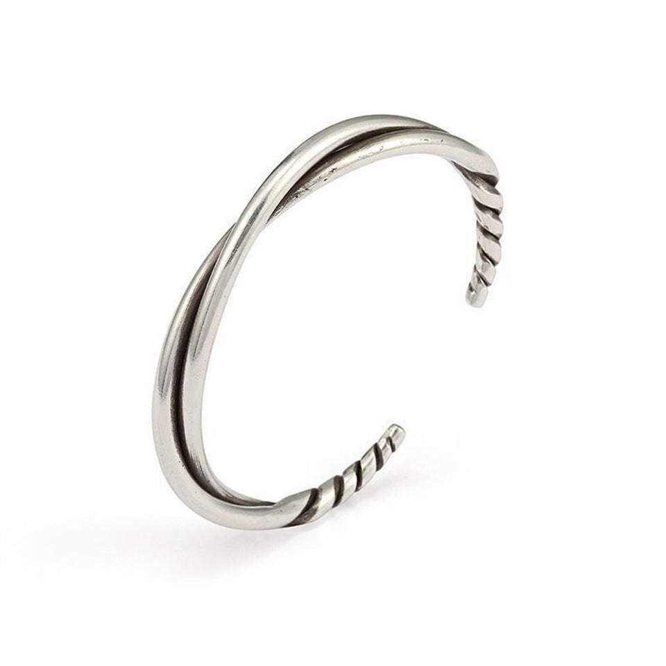 Handmade Twisted Wire Bracelet Men's Trendy Retro Pure Silver Open Bracelet Niche Design Jewelry